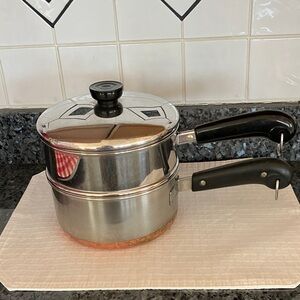 Revere Ware 2 1/2 Quart Stainless Steel Copper Bottom Double Boiler With Lid